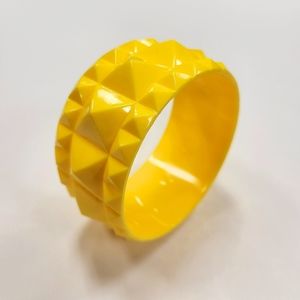 Vintage Bright Yellow Bangle Bracelet Geometric 1980s Punk New Wave Post Modern